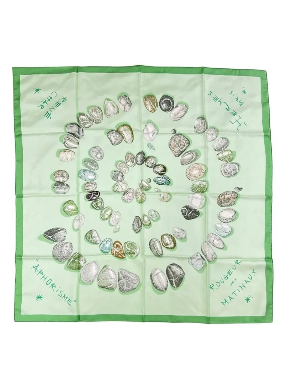 Hermes Carre 90 Rougeur Des Matinaux Stone Silk Gray Light Green Scarf
